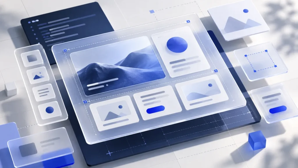 Minh họa các khối giao diện website xếp thành bố cục bài viết